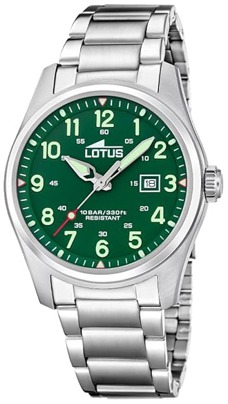 Lotus Herreklokke 19054/3 Minimalist Grønn/Stål Ø42 mm