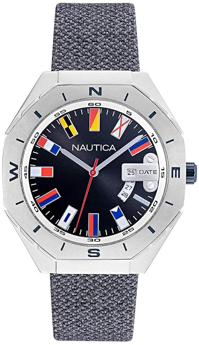 Nautica Herreklokke NAPBPS012 Battery Park Sort/Tekstil Ø44 mm