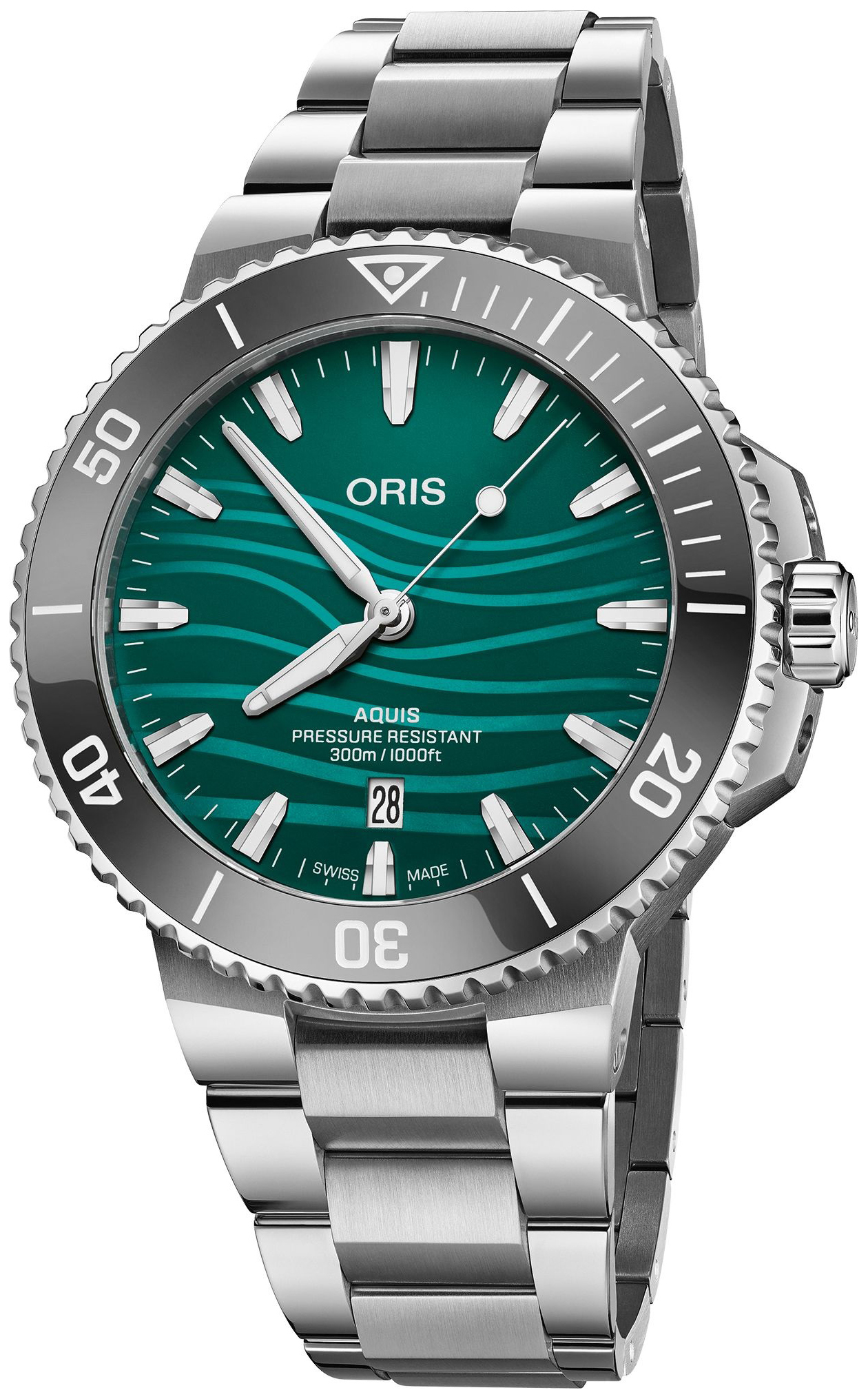 Oris Herreklokke 01 733 7789 4197-Set Aquis Grønn/Stål Ø43.5 mm