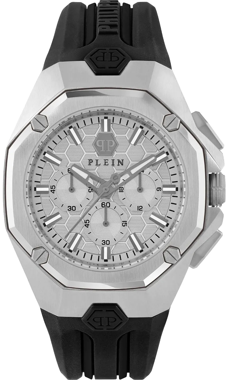 Philipp Plein Herreklokke PWTBA0123 Octagon Sølvfarget/Gummi Ø45 mm