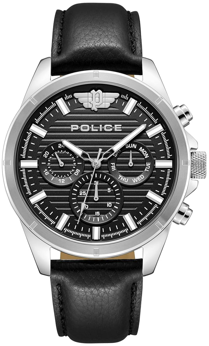Police Herreklokke PEWJF2227810 Malawi Sort/Lær Ø45 mm