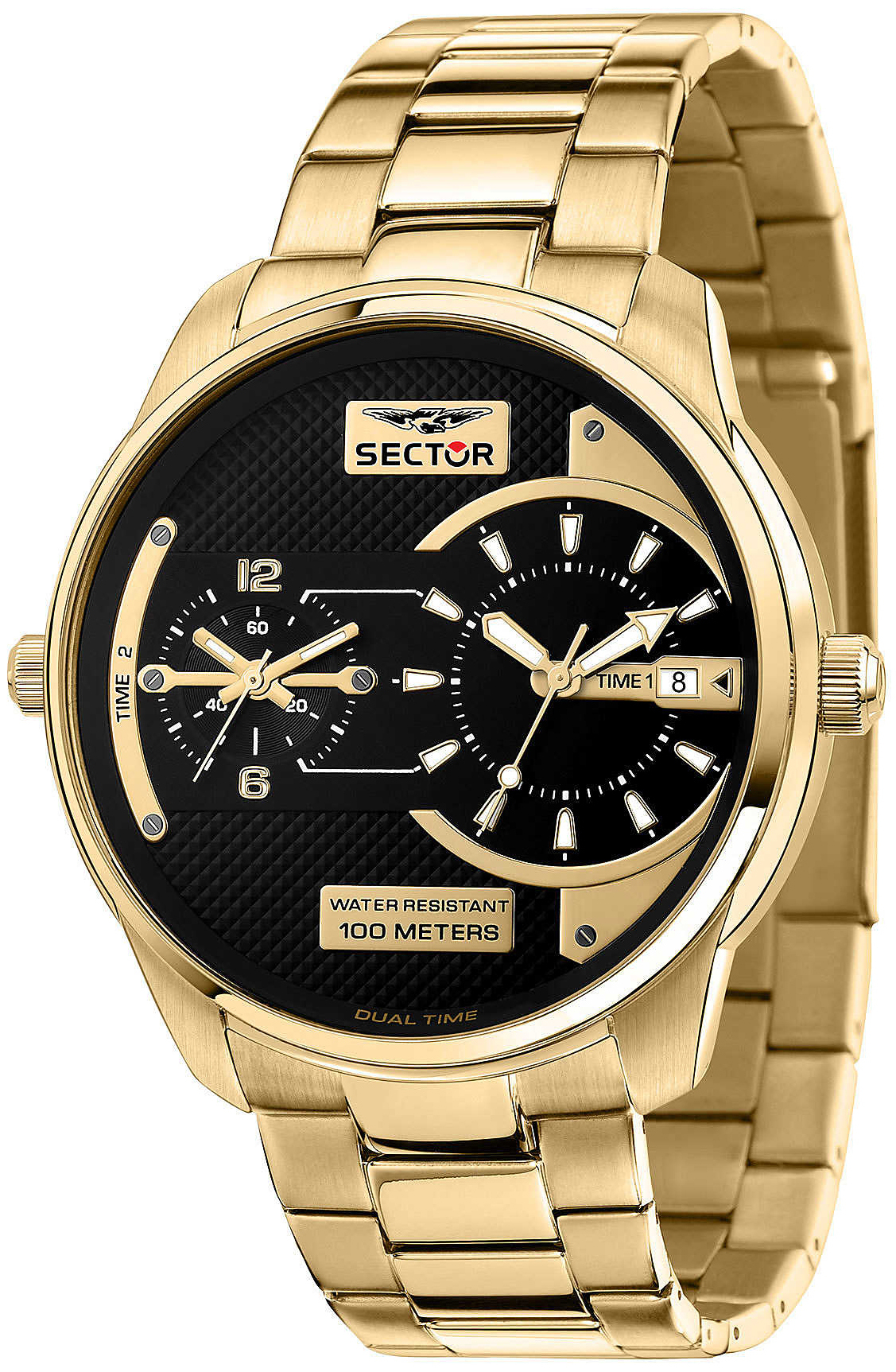 Sector Herreklokke R3253102026 Oversize Sort/Gulltonet stål Ø48 mm