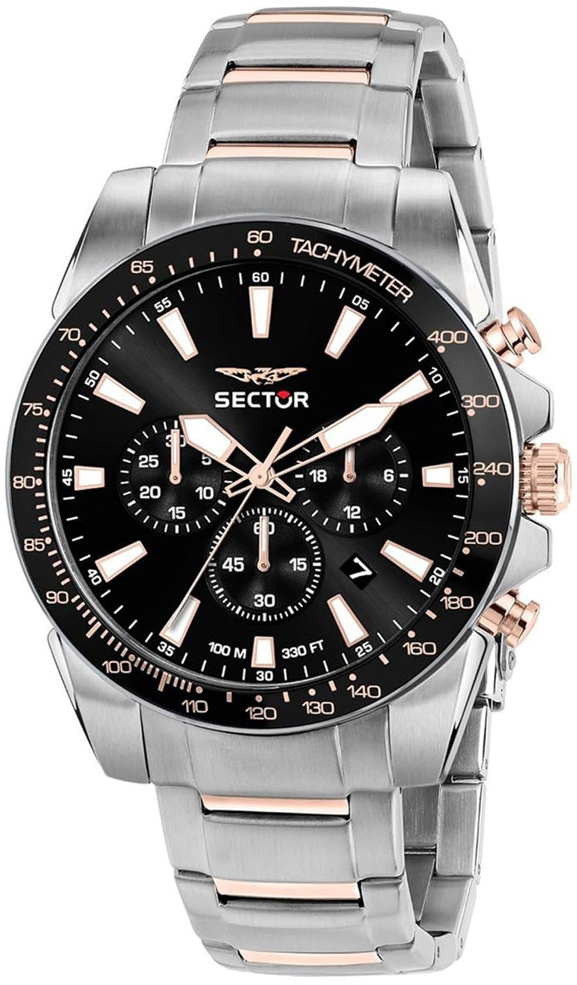 Sector 450 Herreklokke R3273776007 Sort/Rose-gulltonet stål Ø43 mm