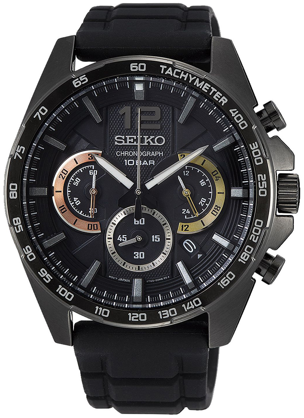Seiko Herreklokke SSB349P1 Sort/Gummi Ø44 mm