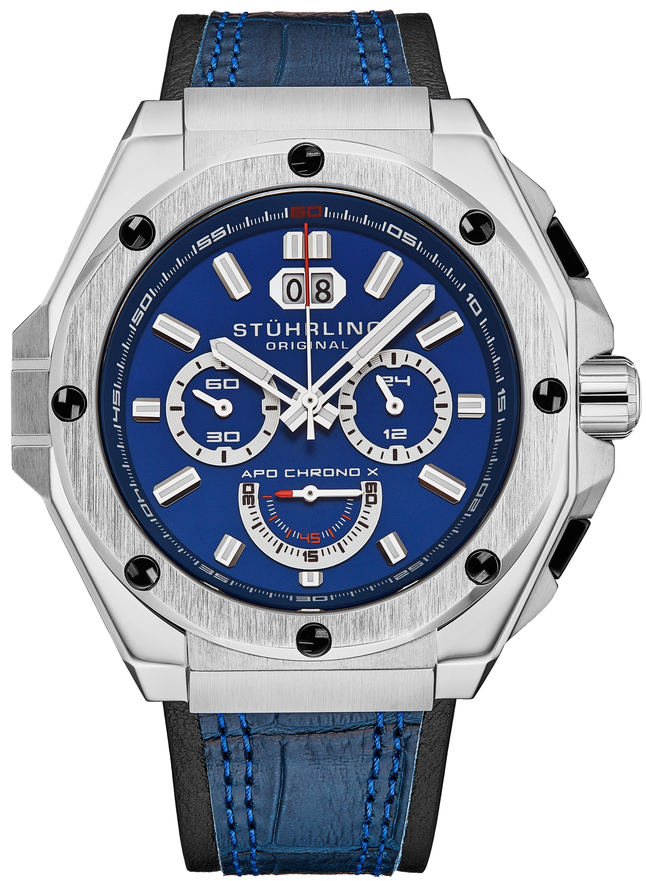 Stührling Original Herreklokke 1018.02 Monaco APO Chrono X Blå/Lær