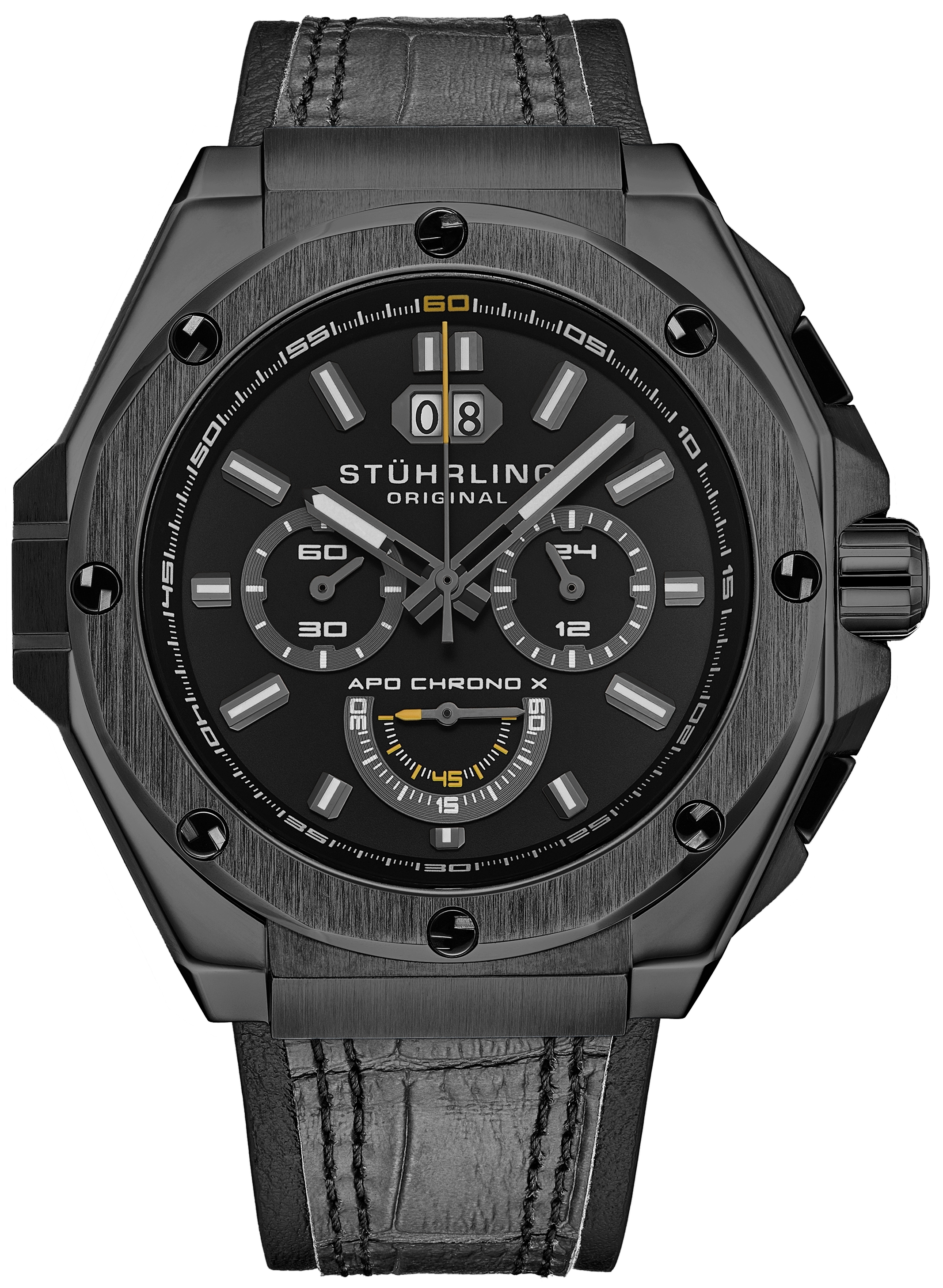 Stührling Original Herreklokke 1018.03 Monaco APO Chrono X Sort/Lær