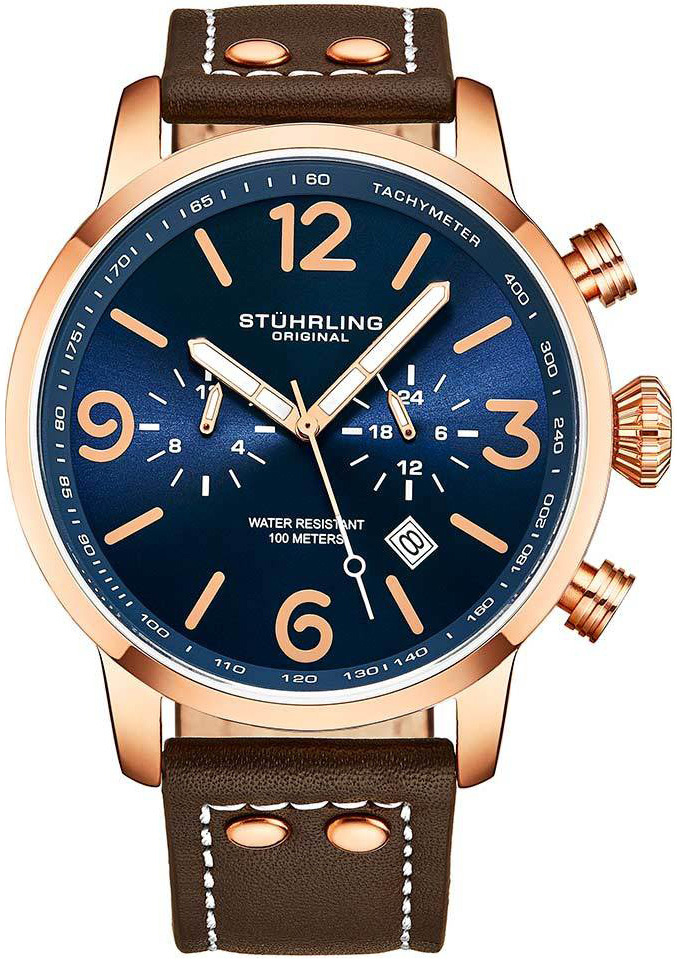Stührling Original Herreklokke 3956.3 Aviator Blå/Lær Ø45 mm