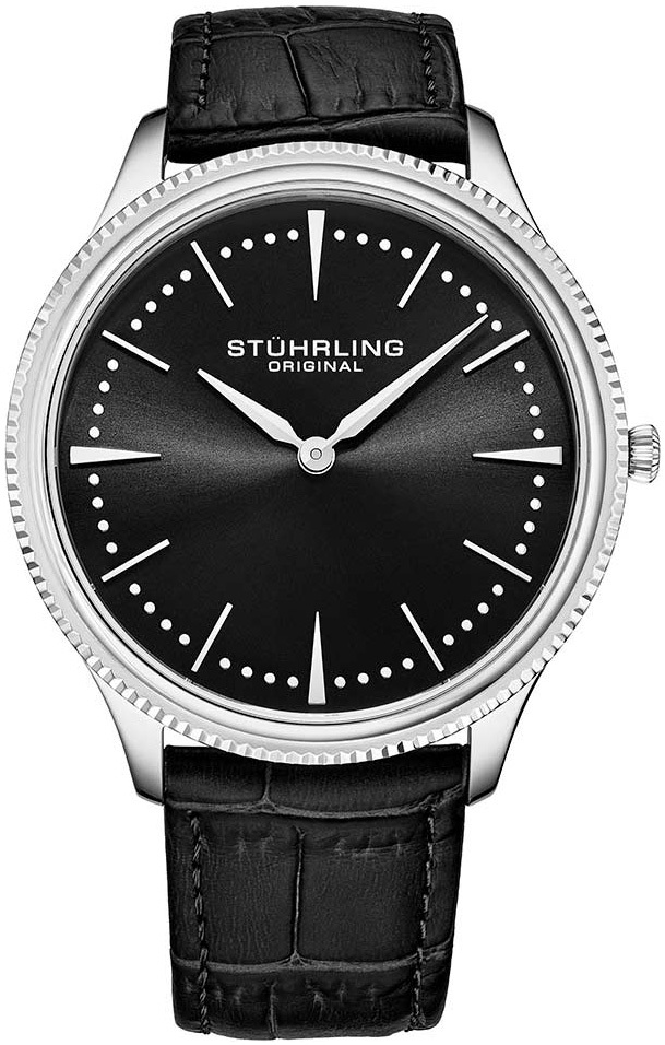 Stührling Original Herreklokke 3984.3 Symphony Sort/Lær Ø41 mm