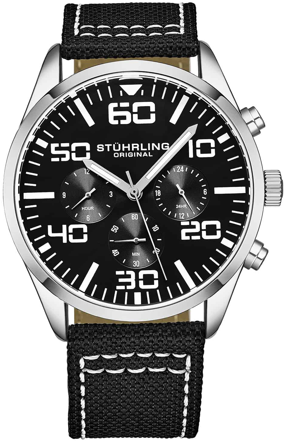 Stührling Original Herreklokke 4001.2 Aviator Sort/Lær Ø42 mm