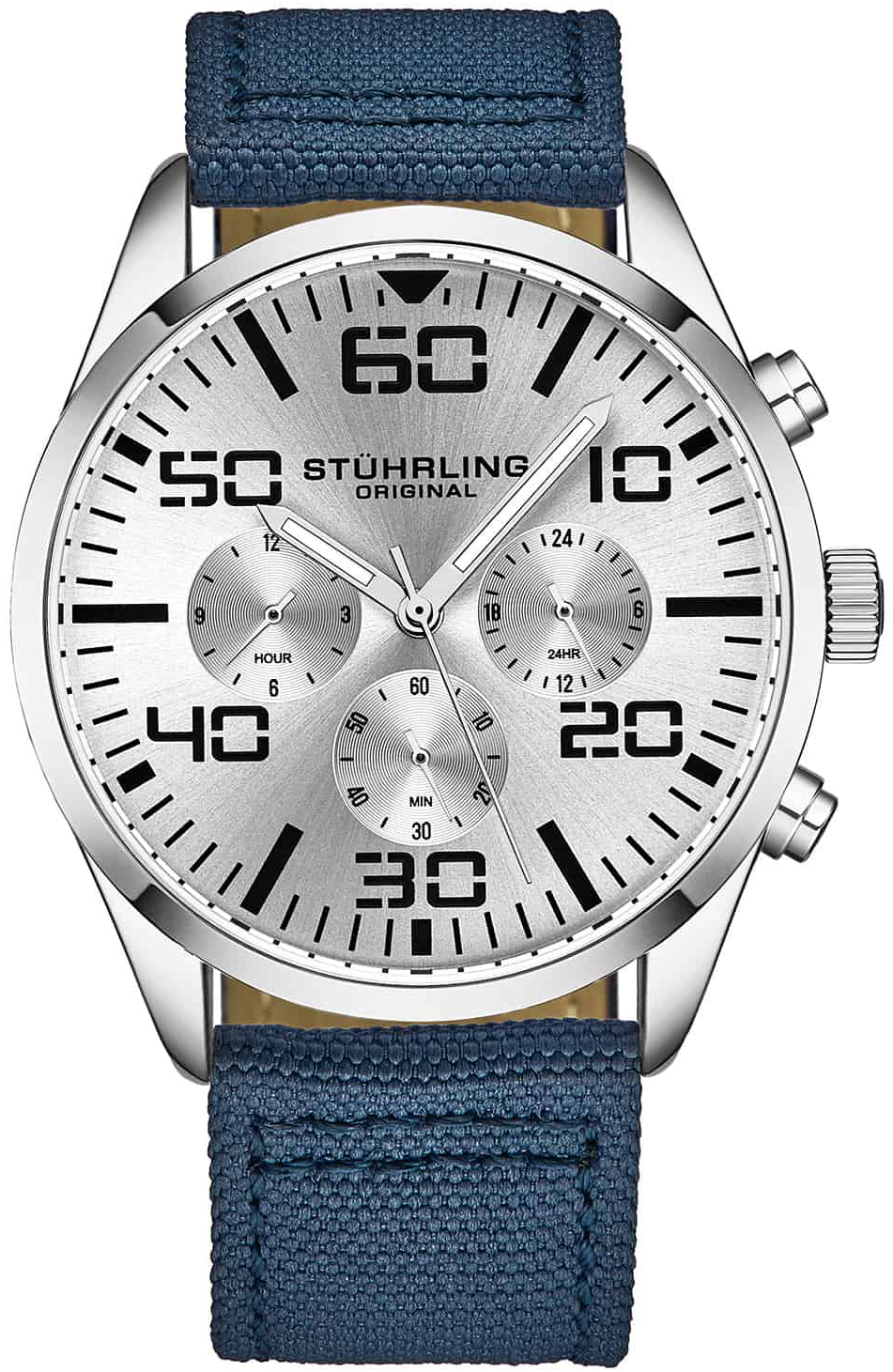 Stührling Original Herreklokke 4001.3 Aviator Sølvfarget/Lær Ø42