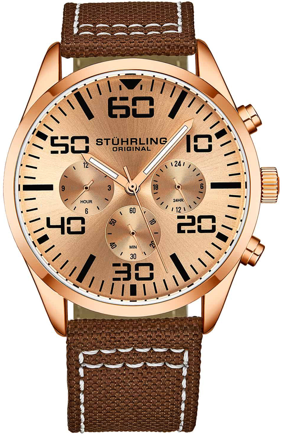Stührling Original Herreklokke 4001.5 Aviator Rosegullfarget/Lær