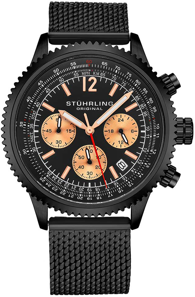 Stührling Original Herreklokke 669M.05 Monaco Sort/Stål Ø42 mm