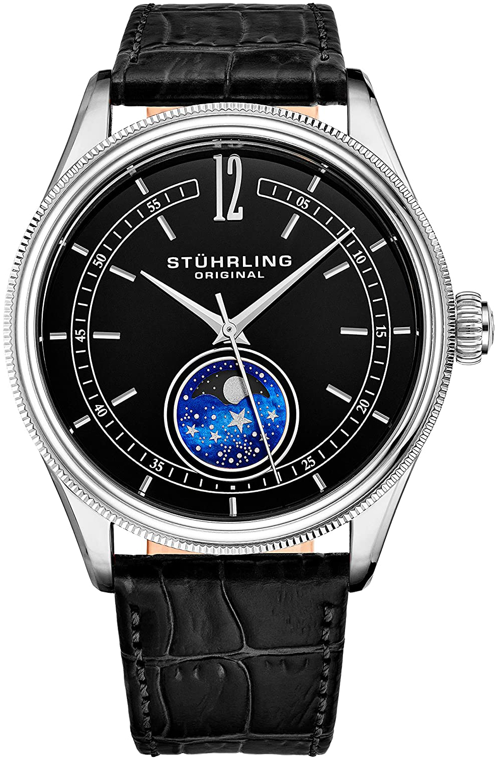 Stührling Original Herreklokke 897.02 Celestia Sort/Lær Ø42 mm