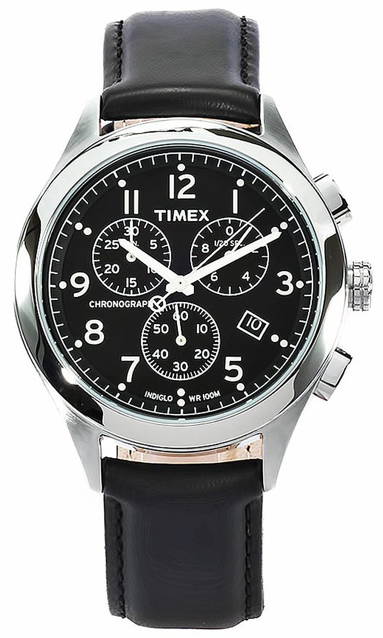 Timex Herreklokke T2M467 Sort/Lær Ø42 mm - Timex