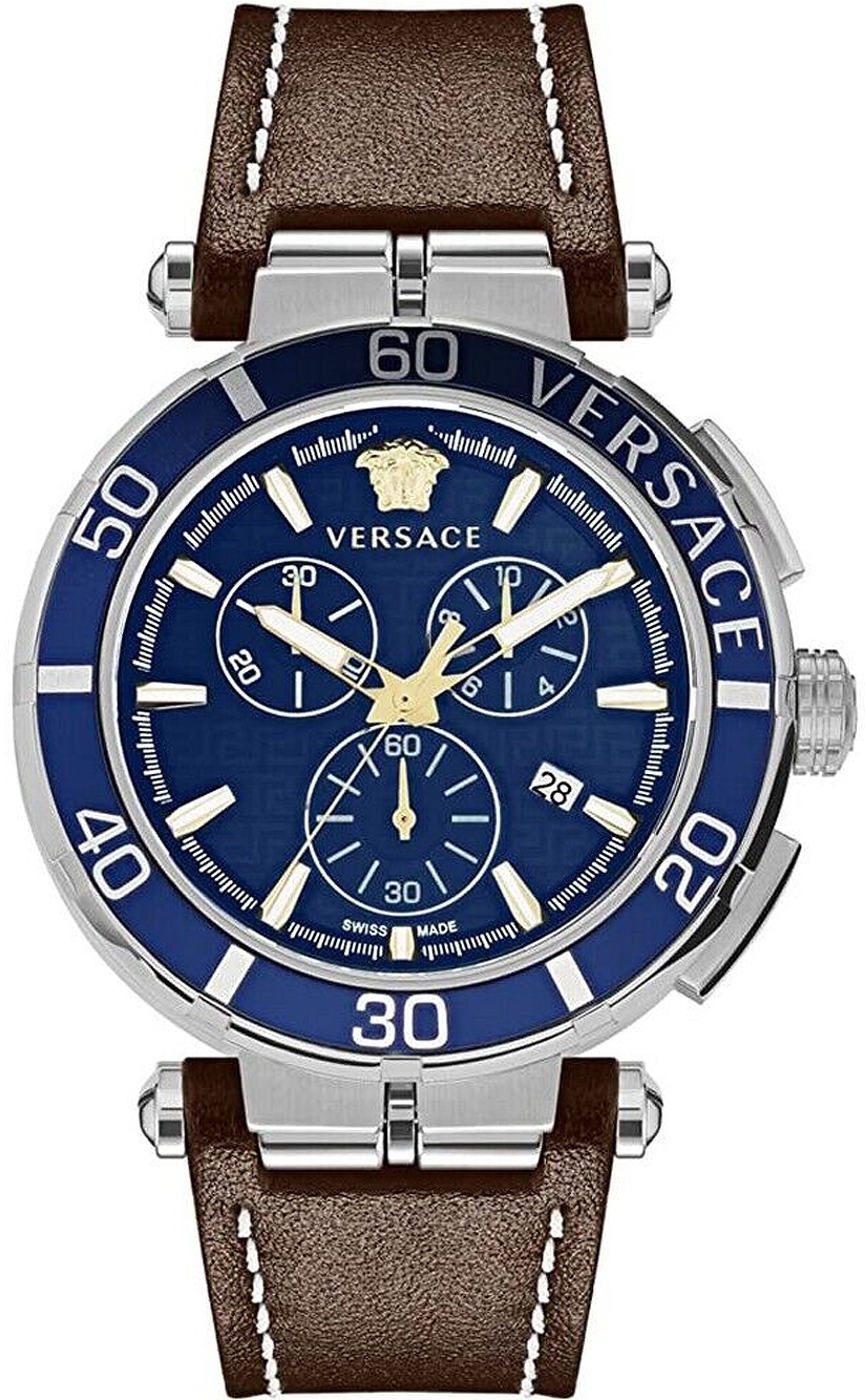 Versace Herreklokke VE3L00122 Greca Blå/Lær Ø45 mm
