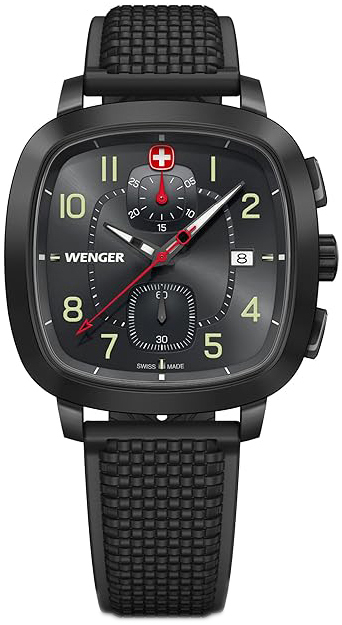 Wenger Herreklokke 01.1933.114 Vintage Sort/Gummi