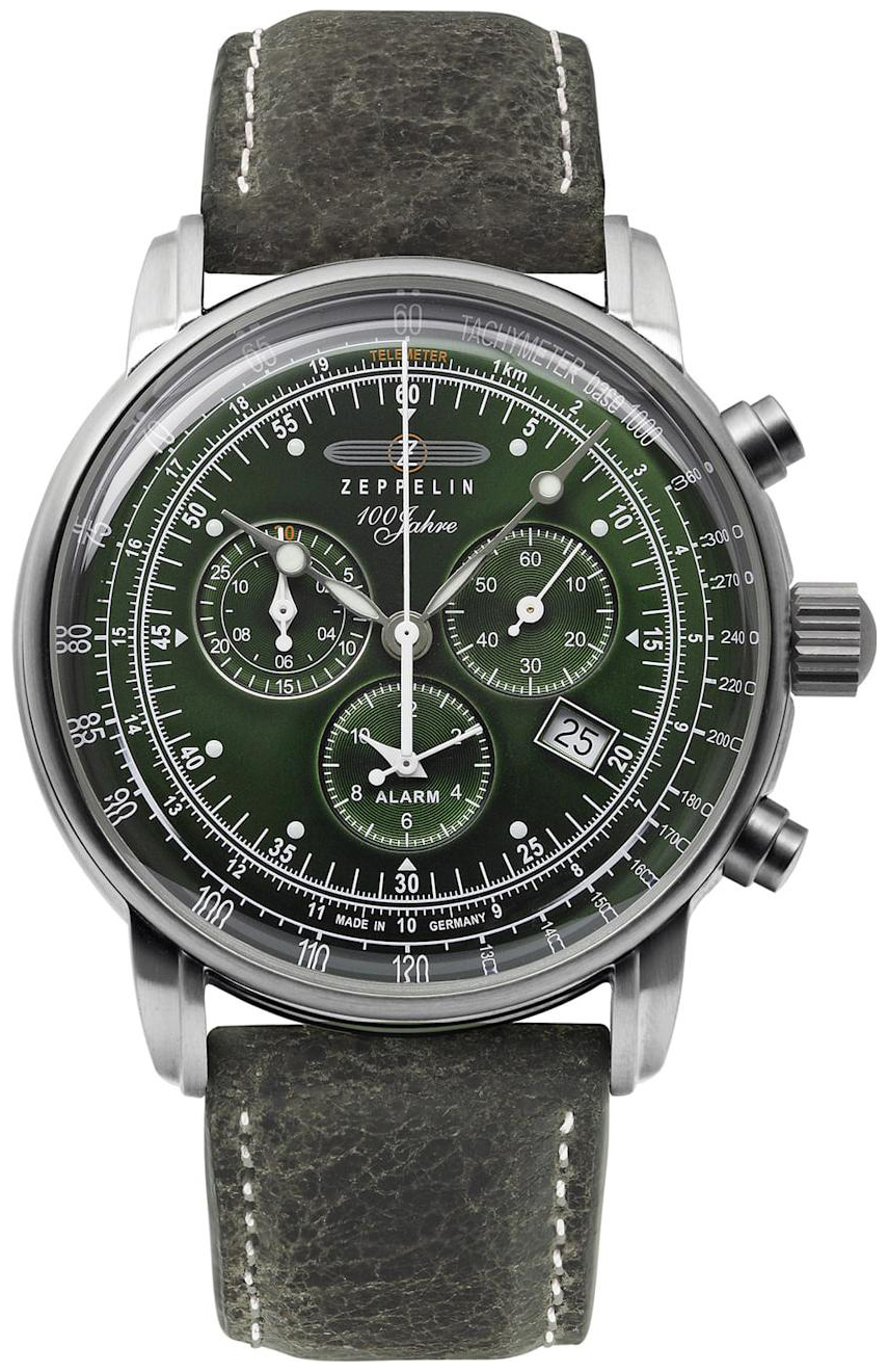 Zeppelin 100 Jahre Herreklokke 86804 Grønn/Lær Ø42 mm